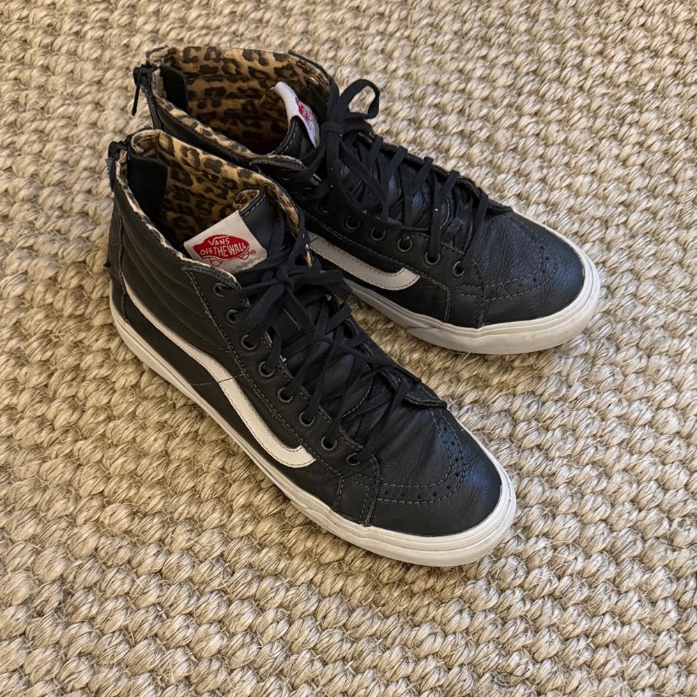 Rare Vans Sk8-Hi Slim Black and White High-Top Sneakers with Leopard lining